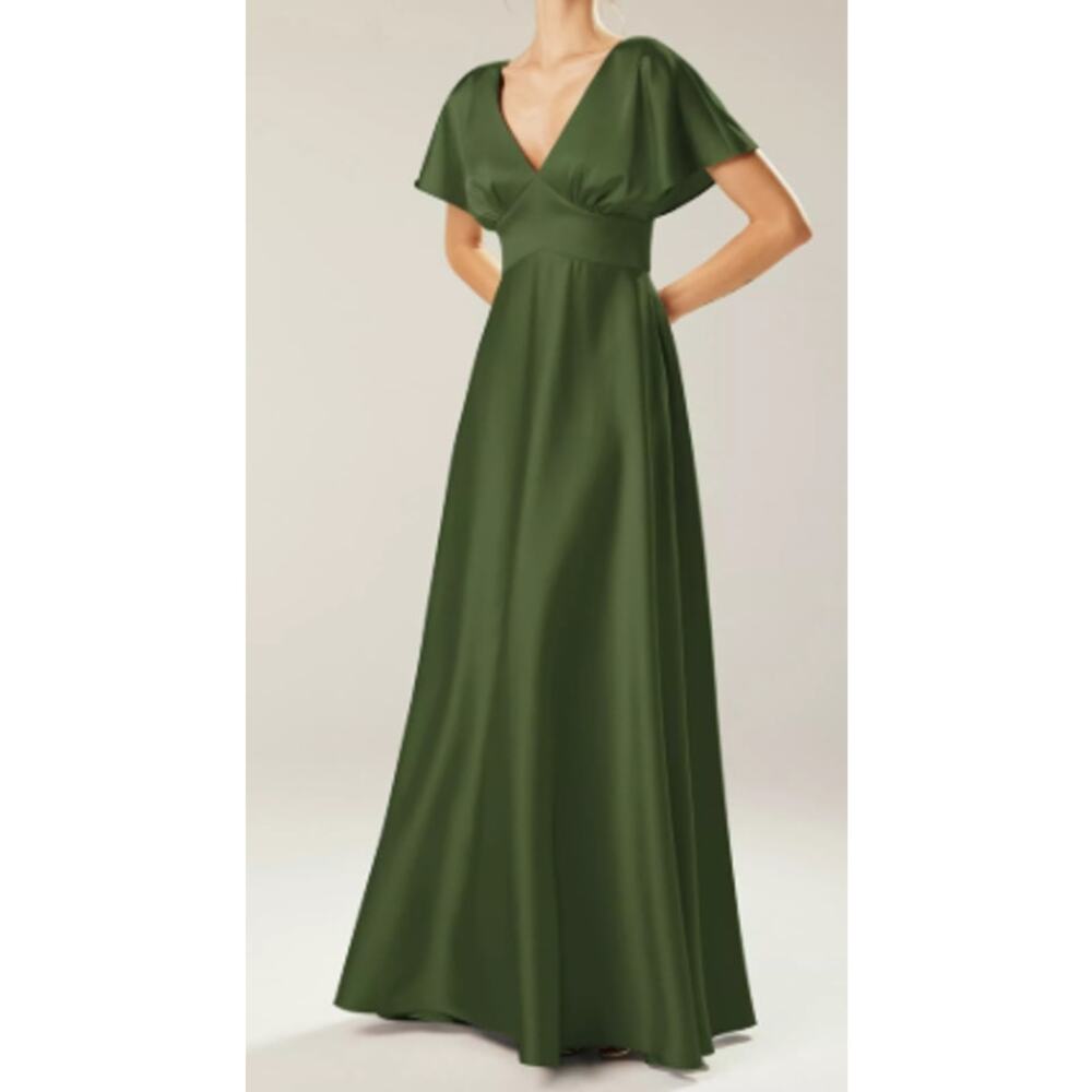 AW BRIDAL 8 M Green Olive Nora Bridesmaid Maxi Dress NEW